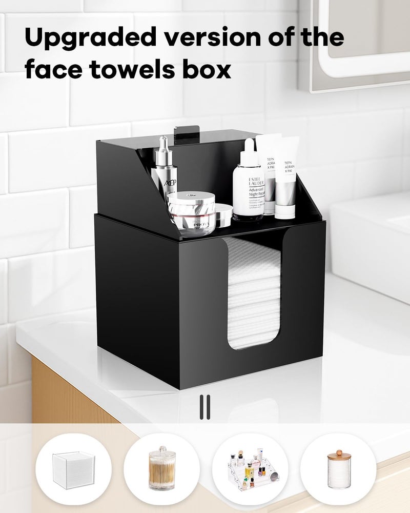 TAINESS Disposable Facial Towels Storage Box Compatible with Clean Skin Club Clean Towel XL - Cotton Pads - Swabs Upgraded Double Layer Acrylic Storage Container Face Towel Holder (Matte Black) - Image 3